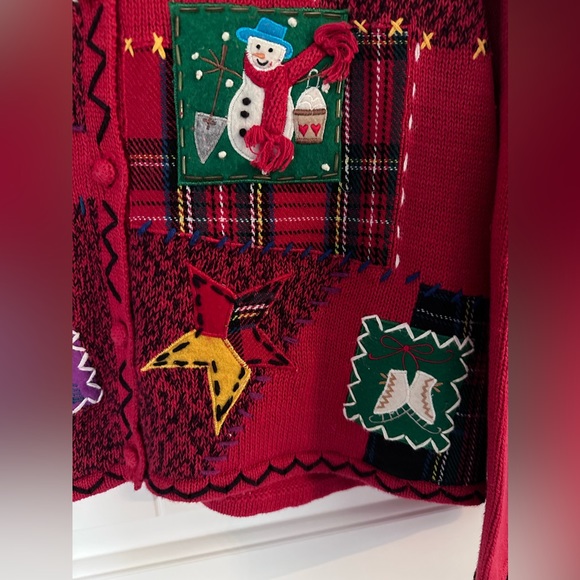 Vintage Christmas Icons Patchwork cute/Ugly Christmas Cardigan Sweater S… - Picture 9 of 16